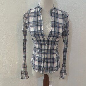Abercrombie & Fitch Sheer Plaid Button Up